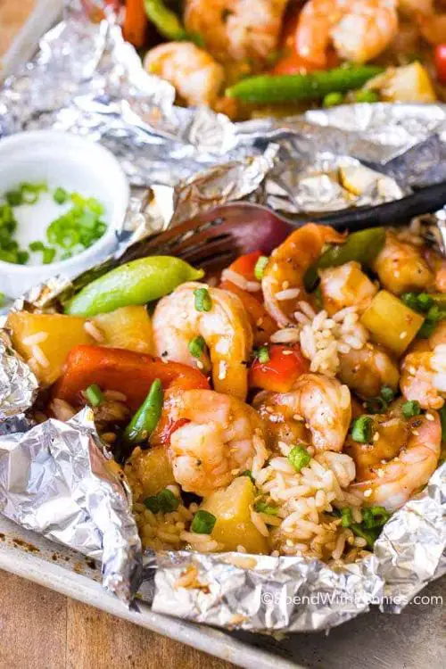 Pineapple Teriyaki Shrimp Foil Packets