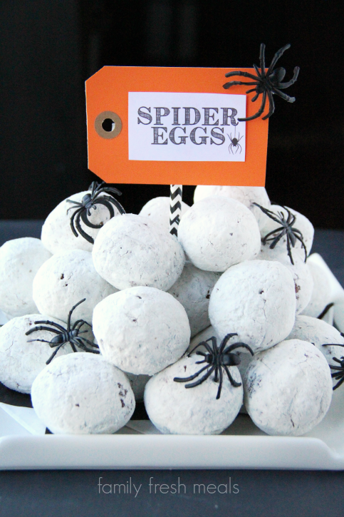 Donut hole Spider Eggs Halloween Food Halloween Appetizer FamilyFreshMeals