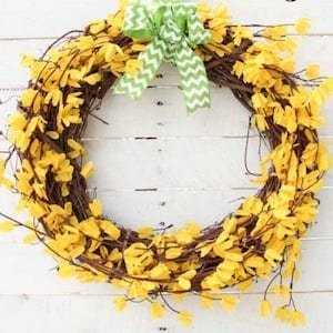 3 Five Minute Dollar Store DIY Spring Forsythia Wreath at the happy housie
