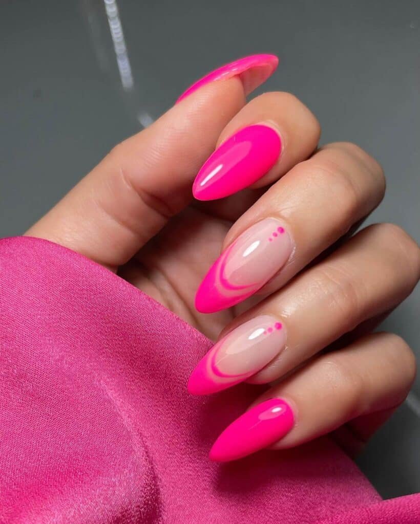 Explore a variety of pink nail designs, from bright and cute styles to festive Christmas nails with intricate patterns and decorations.