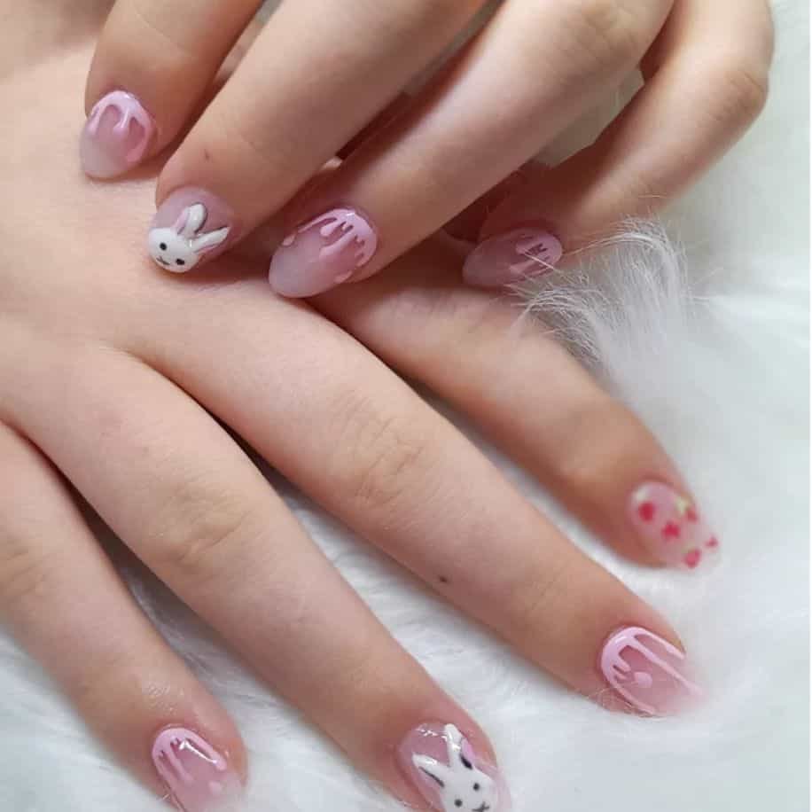 Delightful rabbit nail designs in soft pastel shades, ideal for Easter nails.