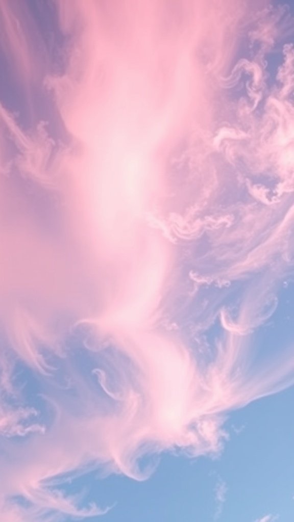 A pastel sky with pink and blue clouds, resembling cotton candy.