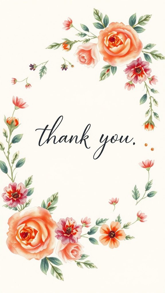 A floral-themed thank you card with roses and the text 'thank you.'