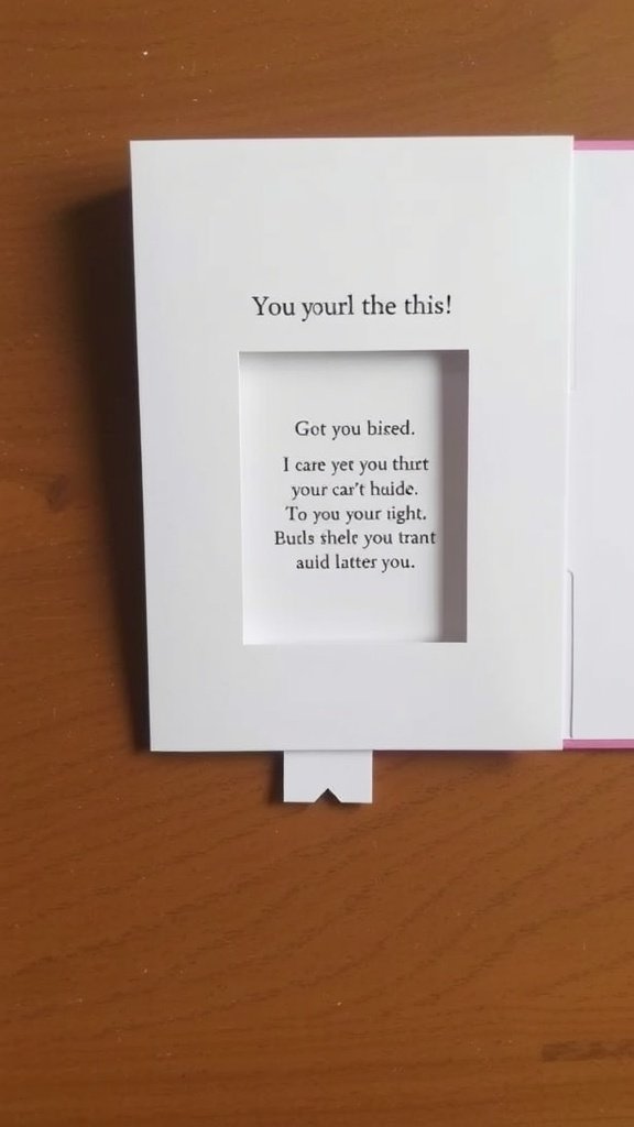 A partially opened Pull-Tab Surprise Card with playful text showing through the window.