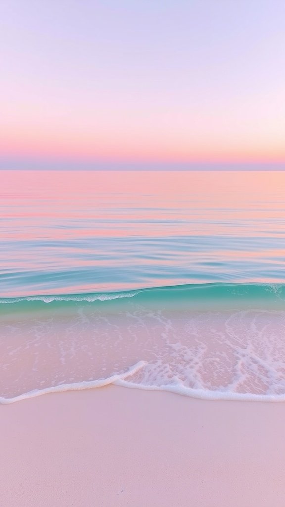 A serene view of ocean waves in pastel hues at sunset.
